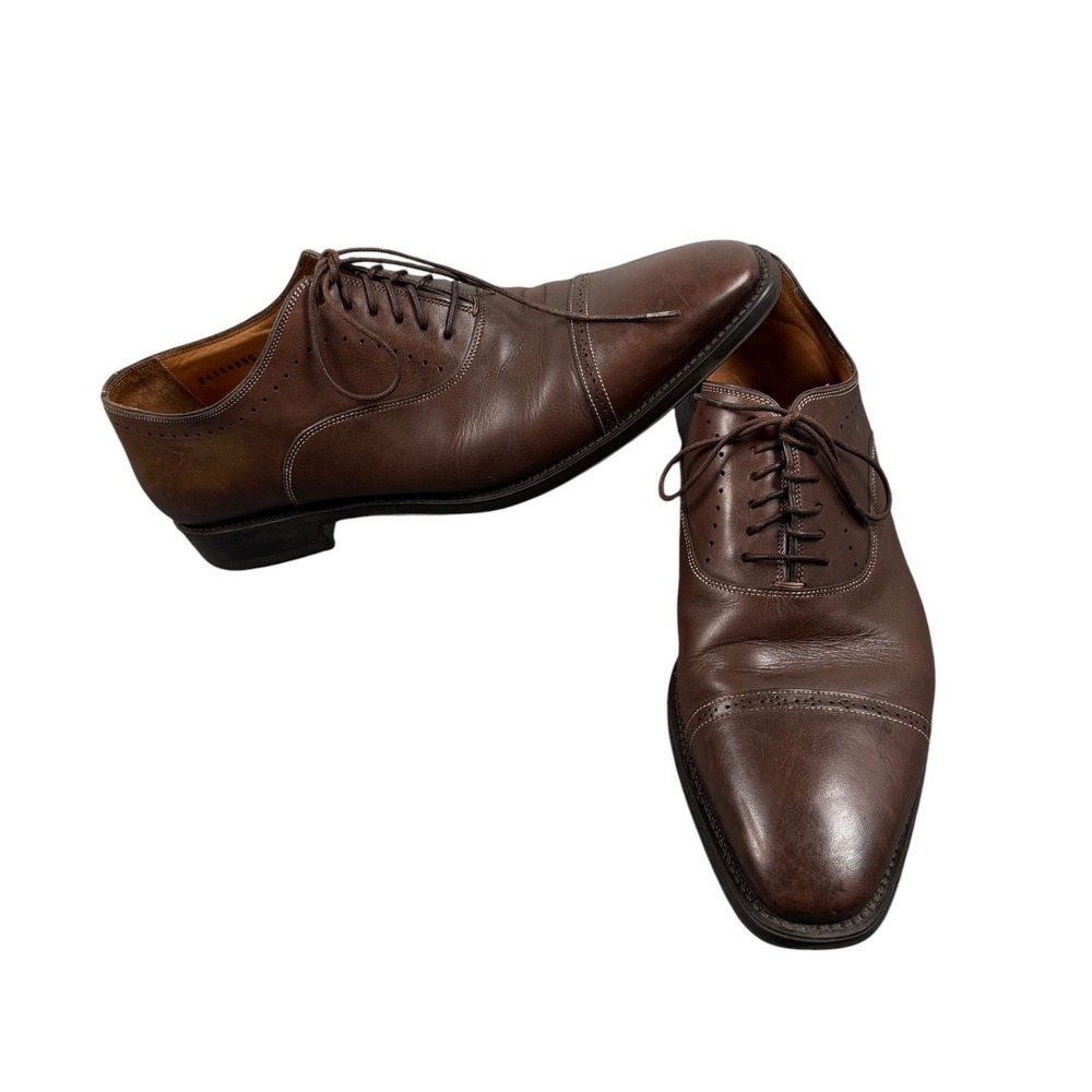 Santoni Oxford Shoes Mens 9 D Brown Leather Cap Toe Lace Up Dress Italy 24154850